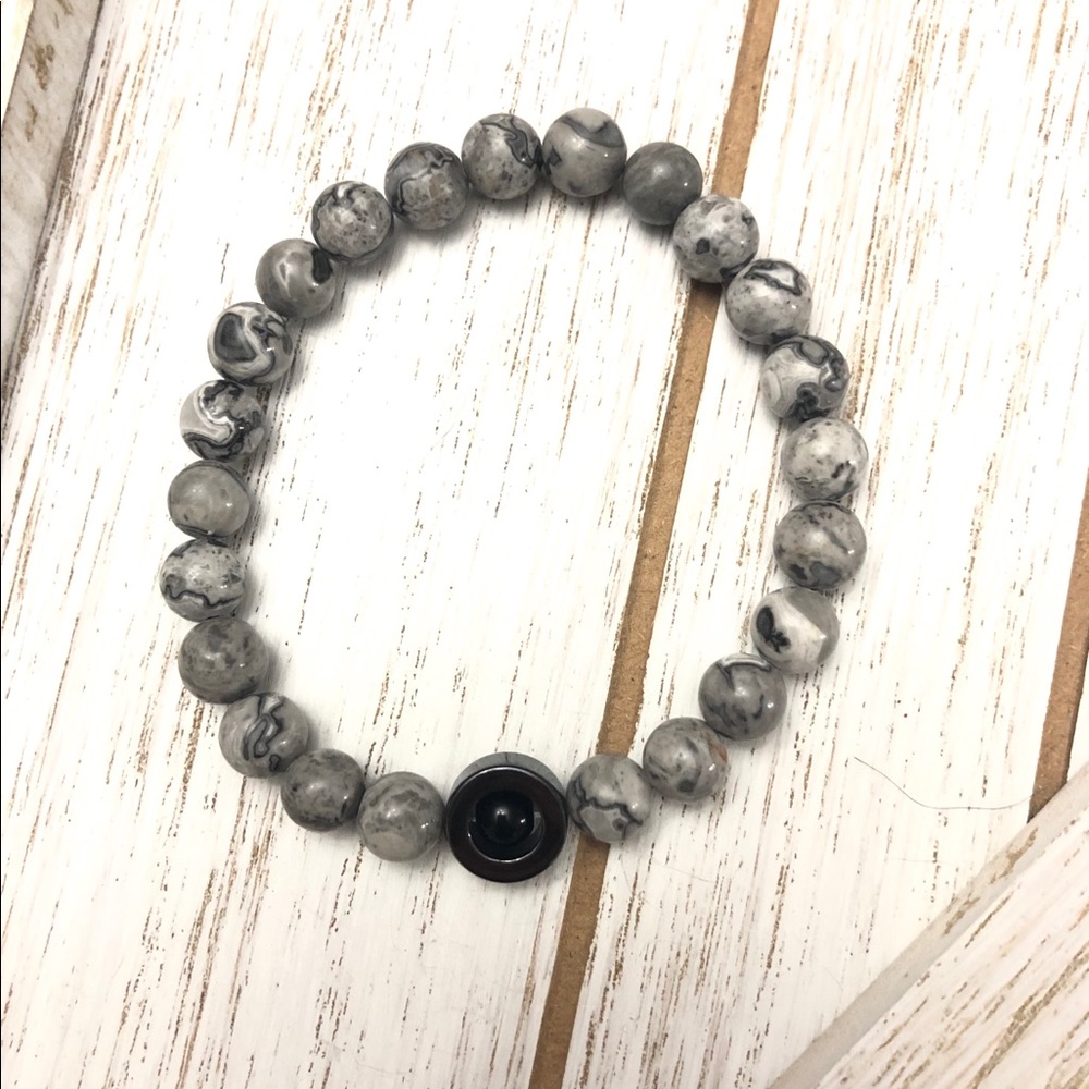 Black & Gray Jasper Stretch Bracelet | 7” | Unisex